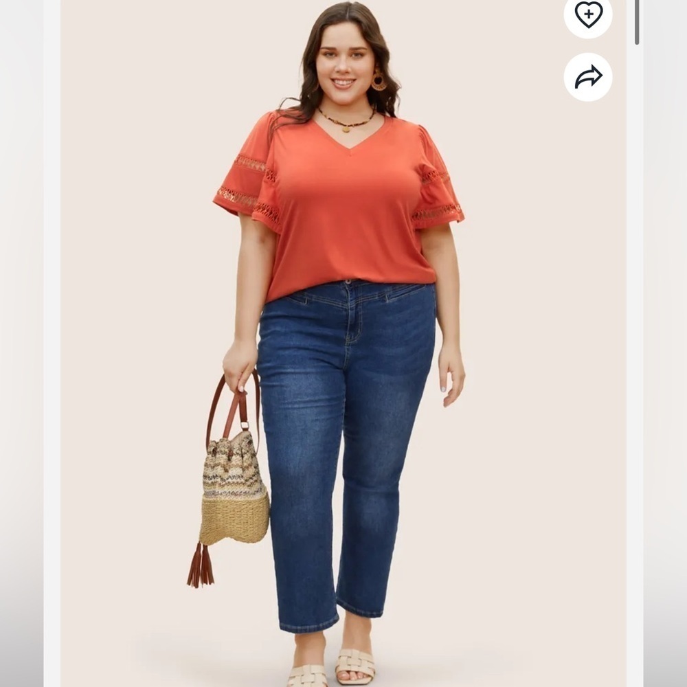 BloomChic Plus Size Solid Cut Out Patchwork Ruffle Sleeve T-shirt - Picture 4 of 6